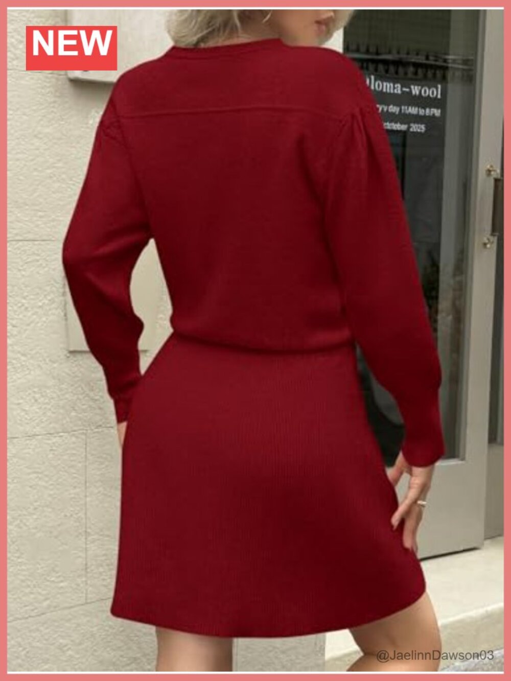 Puff Long Sleeve Sweater Dress Cable Knit A-Line Mini Fall Dress - Picture 4 of 6